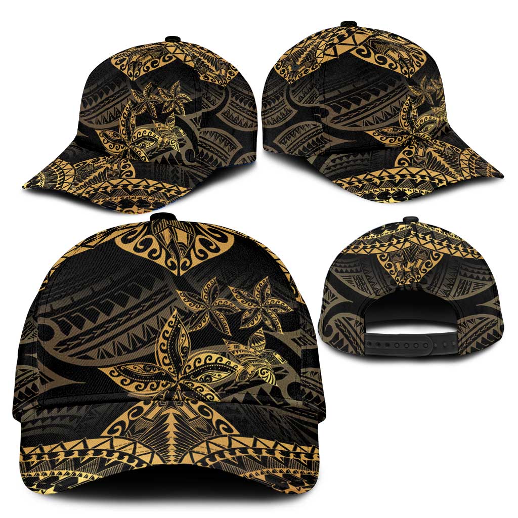 Black and Gold Polynesia Classic Cap Plumeria Tattoo With Polynesian Pattern - Polynesian Pride