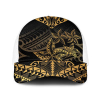 Black and Gold Polynesia Mesh Trucker Cap Plumeria Tattoo With Polynesian Pattern - Polynesian Pride