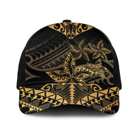 Black and Gold Polynesia Mesh Trucker Cap Plumeria Tattoo With Polynesian Pattern - Polynesian Pride