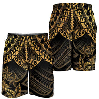 Black and Gold Polynesia Shorts for Men Plumeria Tattoo With Polynesian Pattern - Polynesian Pride
