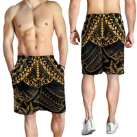 Black and Gold Polynesia Shorts for Men Plumeria Tattoo With Polynesian Pattern - Polynesian Pride