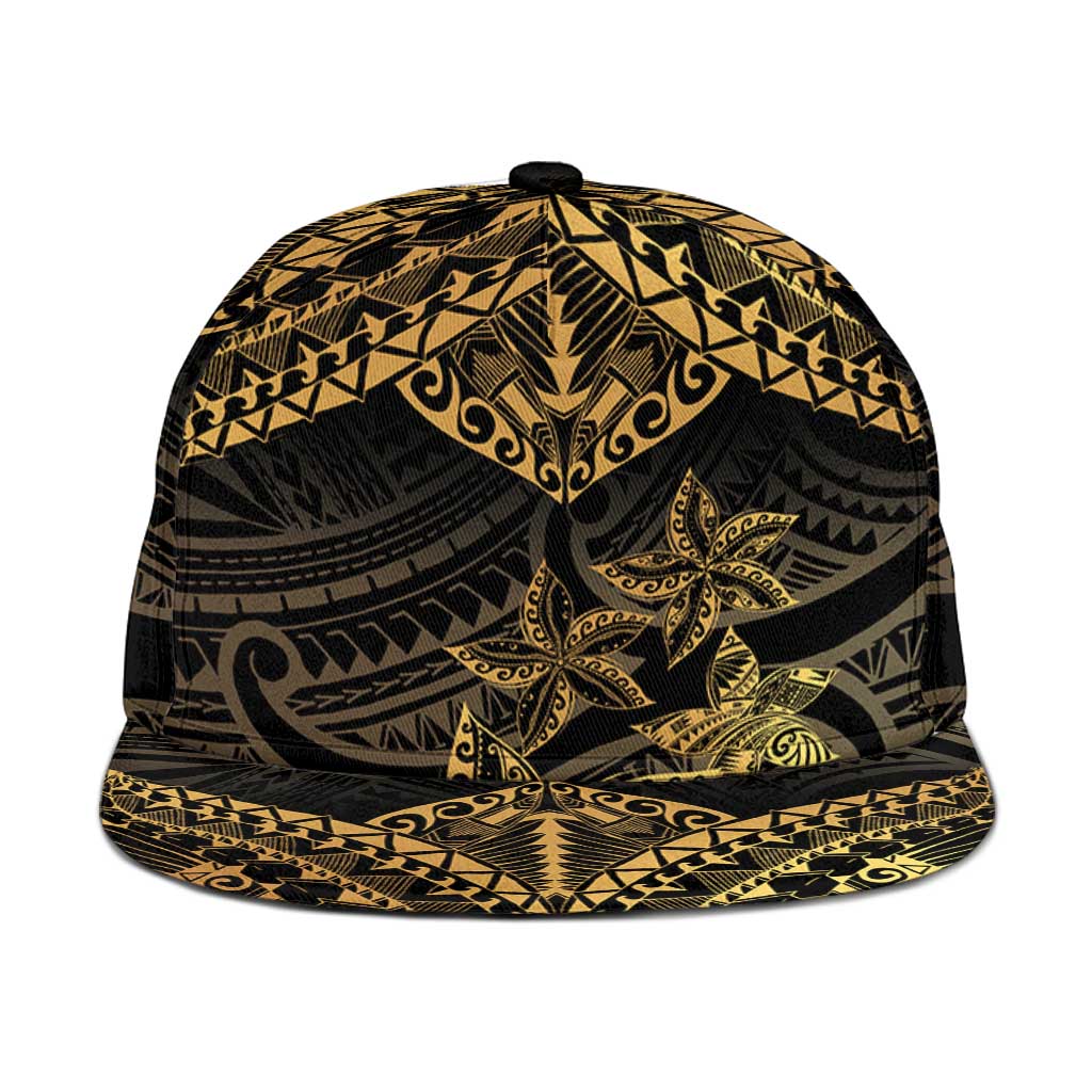 Black and Gold Polynesia Snapback Cap Plumeria Tattoo With Polynesian Pattern - Polynesian Pride