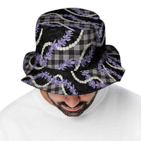 Black Hawaii Palaka Honohono Pikake Bucket Hat Hawaiian Orchid Lei Polynesian Pattern - Polynesian Pride