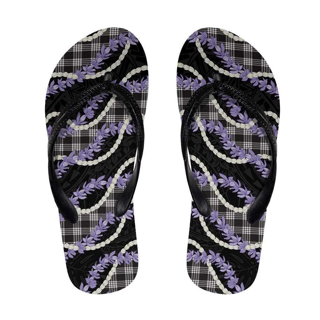 Black Hawaii Palaka Honohono Pikake Flip Flops Hawaiian Orchid Lei Polynesian Pattern LT14 Black - Polynesian Pride