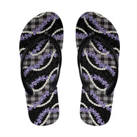 Black Hawaii Palaka Honohono Pikake Flip Flops Hawaiian Orchid Lei Polynesian Pattern LT14 Black - Polynesian Pride