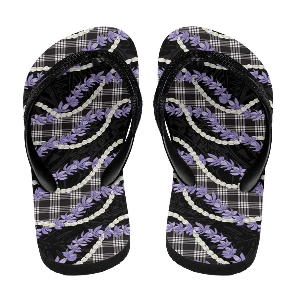Black Hawaii Palaka Honohono Pikake Flip Flops Hawaiian Orchid Lei Polynesian Pattern LT14 - Polynesian Pride