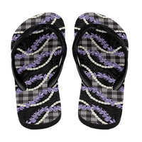 Black Hawaii Palaka Honohono Pikake Flip Flops Hawaiian Orchid Lei Polynesian Pattern LT14 - Polynesian Pride