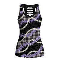 Black Hawaii Palaka Honohono Pikake Hollow Tank Top Hawaiian Orchid Lei Polynesian Pattern - Polynesian Pride