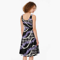 Black Hawaii Palaka Honohono Pikake Midi Dress Hawaiian Orchid Lei Polynesian Pattern - Polynesian Pride