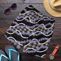 Black Hawaii Palaka Honohono Pikake Shorts for Men Hawaiian Orchid Lei Polynesian Pattern - Polynesian Pride