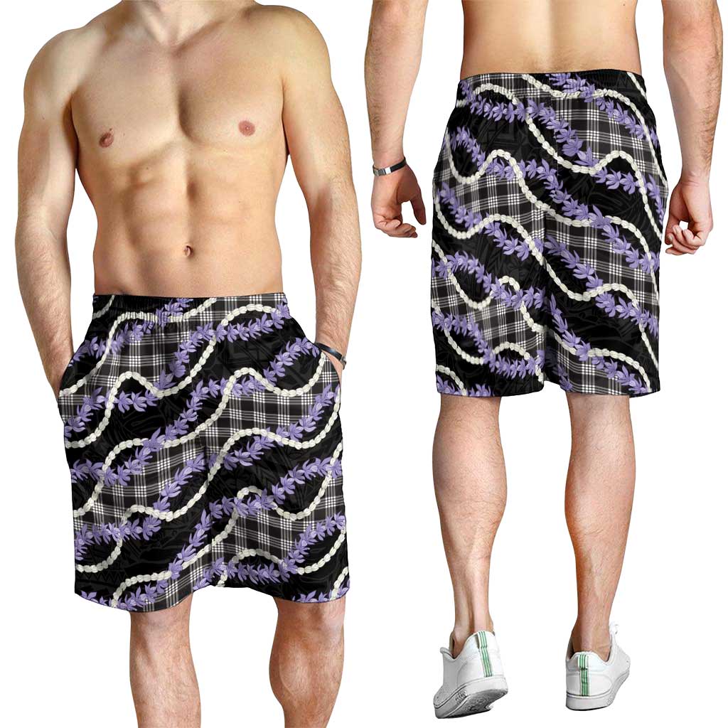 Black Hawaii Palaka Honohono Pikake Shorts for Men Hawaiian Orchid Lei Polynesian Pattern - Polynesian Pride