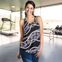Black Hawaii Palaka Honohono Pikake Women Racerback Tank Hawaiian Orchid Lei Polynesian Pattern - Polynesian Pride