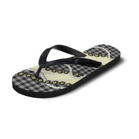 Black Palaka Hawaii Flip Flops Kukui Nut Pikake Lei Hawaiian Tapa Pattern - Polynesian Pride