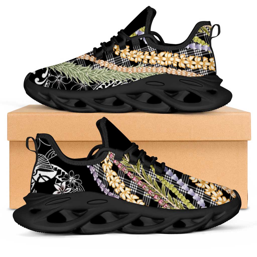Black Palaka Hawaii Leis Clunky Sneakers Hawaiian-plaid Elegant Tropical Vibes LT14 Black - Polynesian Pride