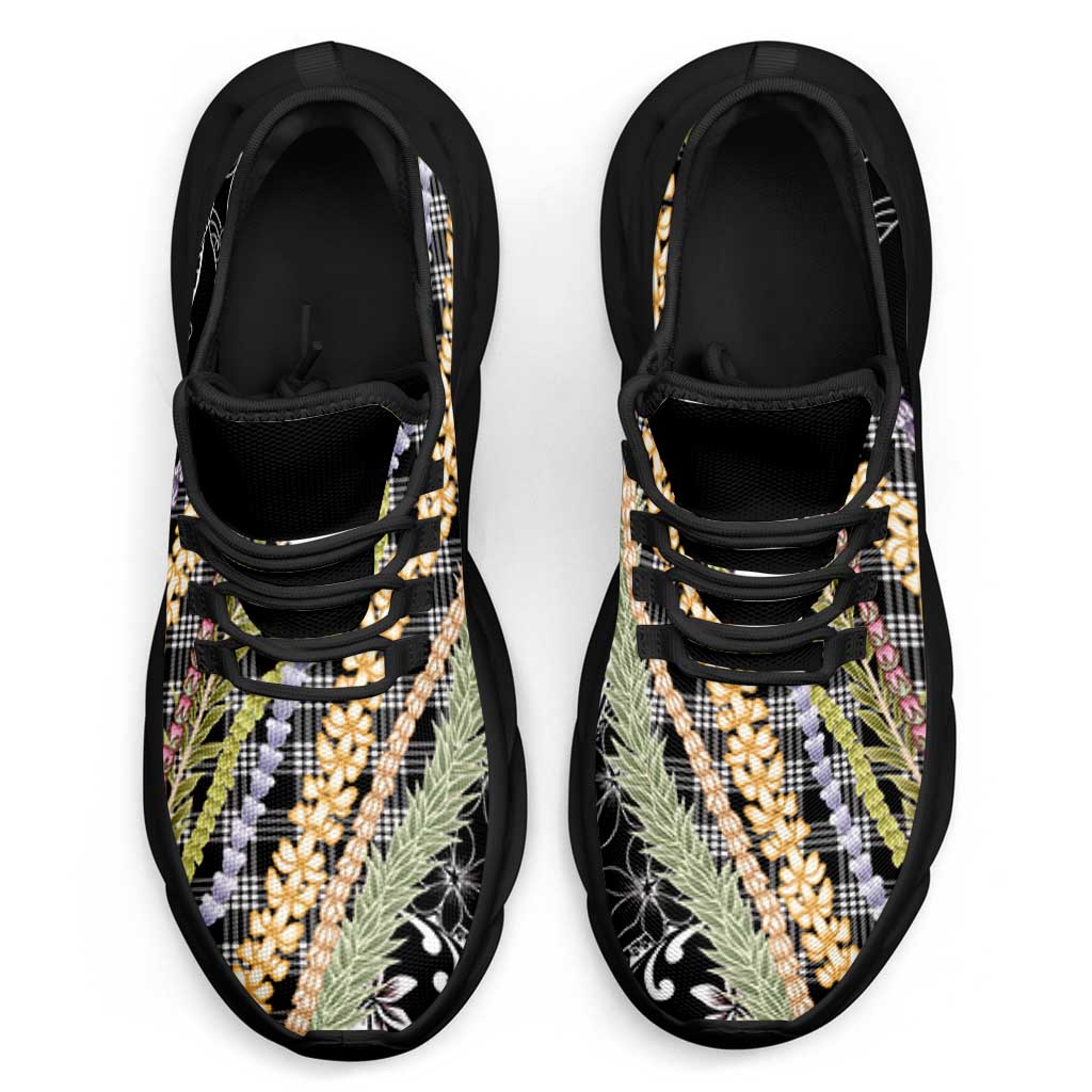 Black Palaka Hawaii Leis Clunky Sneakers Hawaiian-plaid Elegant Tropical Vibes LT14 - Polynesian Pride
