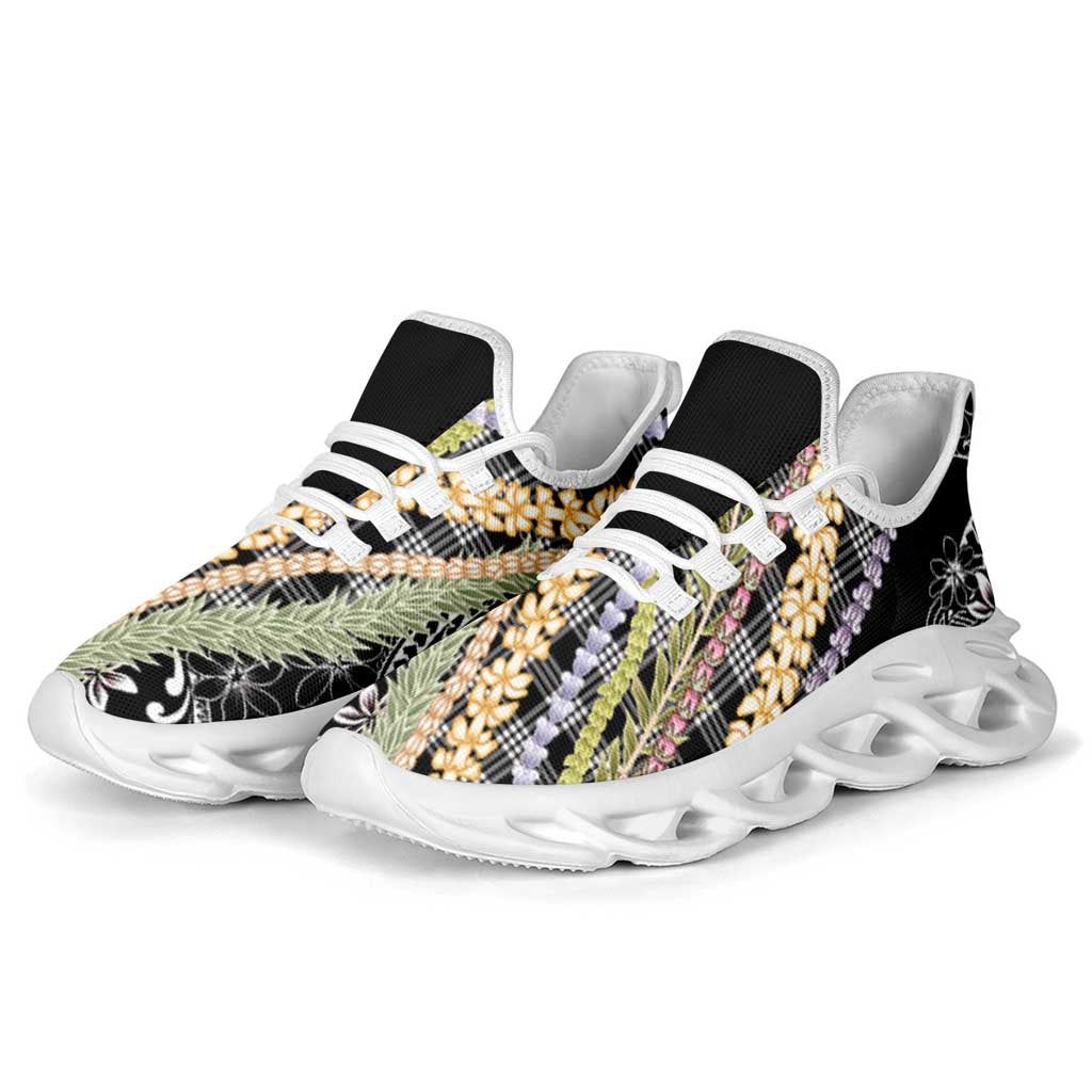 Black Palaka Hawaii Leis Clunky Sneakers Hawaiian-plaid Elegant Tropical Vibes LT14 - Polynesian Pride