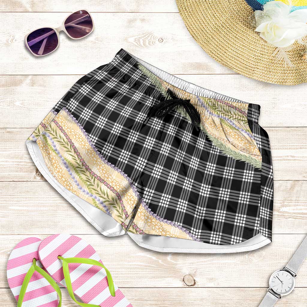 Black Palaka Hawaii Leis Elegant Vibes Shorts for Women