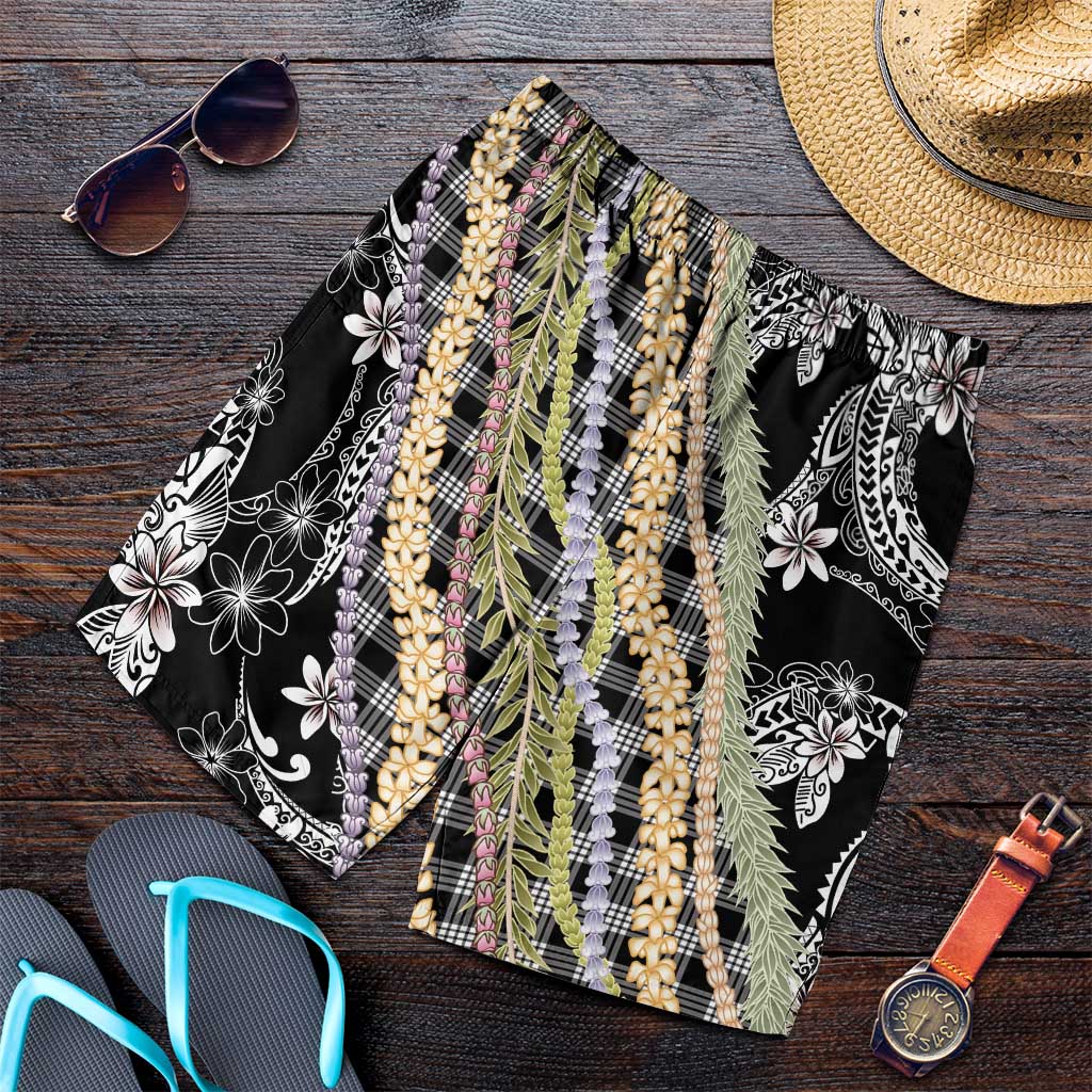 Black Palaka Hawaii Leis Shorts for Men Hawaiian-plaid Elegant Tropical Vibes LT14 Black - Polynesian Pride