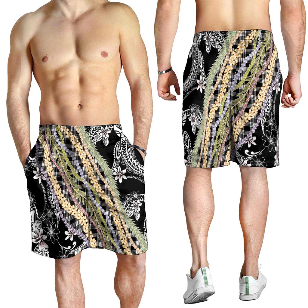 Black Palaka Hawaii Leis Shorts for Men Hawaiian-plaid Elegant Tropical Vibes LT14 - Polynesian Pride