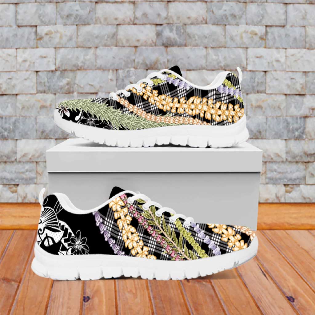 Black Palaka Hawaii Leis Sneakers Hawaiian-plaid Elegant Tropical Vibes LT14 Black - Polynesian Pride