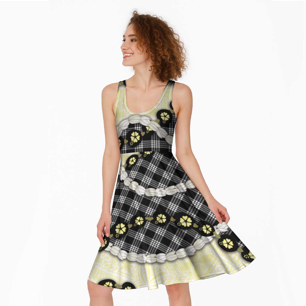 Black Palaka Hawaii Midi Dress Kukui Nut Pikake Lei Hawaiian Tapa Pattern - Polynesian Pride