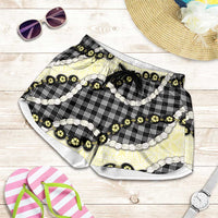 Black Palaka Hawaii Shorts for Women Kukui Nut Pikake Lei Hawaiian Tapa Pattern - Polynesian Pride