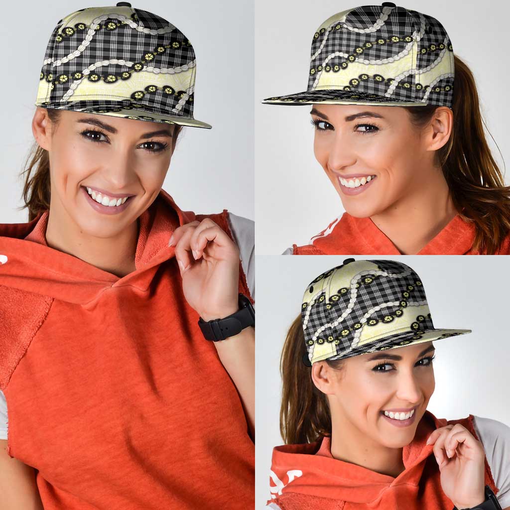 Black Palaka Hawaii Snapback Cap Kukui Nut Pikake Lei Hawaiian Tapa Pattern - Polynesian Pride