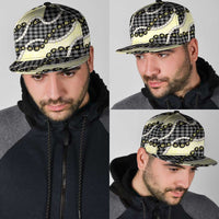 Black Palaka Hawaii Snapback Cap Kukui Nut Pikake Lei Hawaiian Tapa Pattern - Polynesian Pride