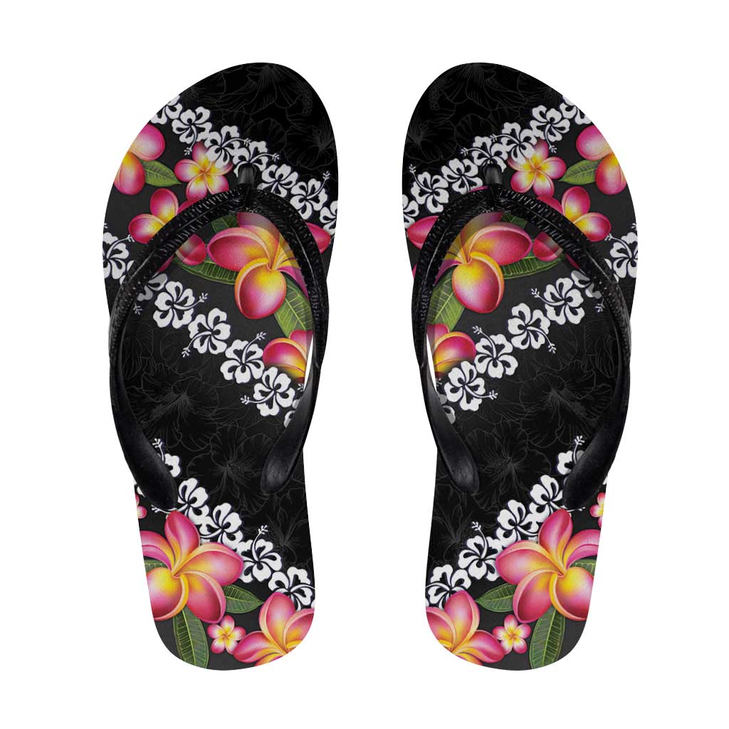 Black Polynesia Flip Flops Plumeria Hibiscus Tropical Vibes - Polynesian Pride