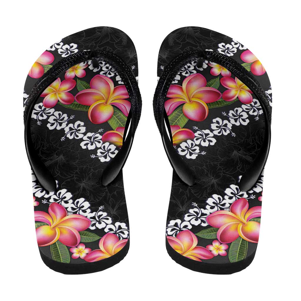 Black Polynesia Flip Flops Plumeria Hibiscus Tropical Vibes - Polynesian Pride