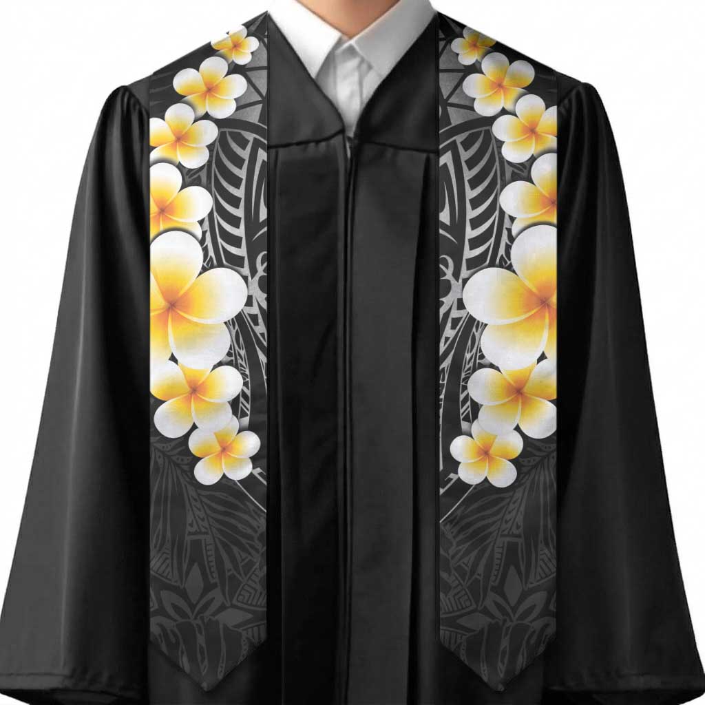 Black Polynesia Graduation Stole Plumeria Tropical Leaves With Galaxy Polynesian Art