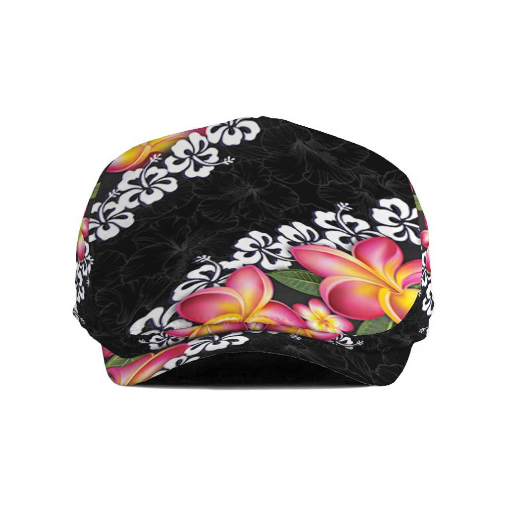 Black Polynesia Jeff Hat Plumeria With Hibiscus Pattern Tropical Vibes - Polynesian Pride