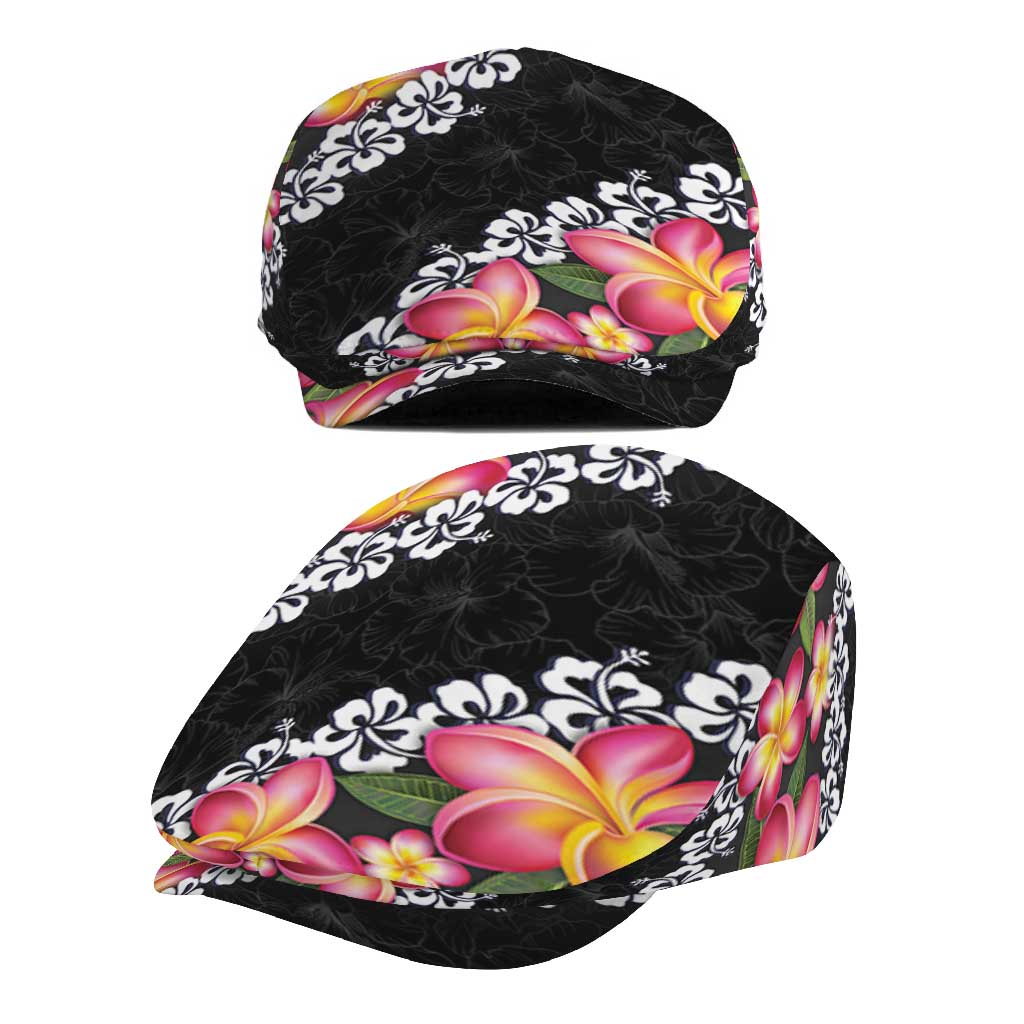 Black Polynesia Jeff Hat Plumeria With Hibiscus Pattern Tropical Vibes - Polynesian Pride
