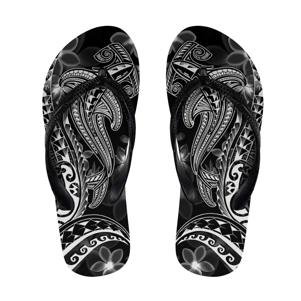 Black Polynesia Shark Tattoo Flip Flops Polynesian Plumeria - Polynesian Pride