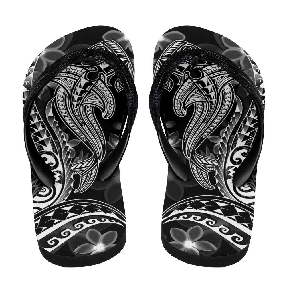 Black Polynesia Shark Tattoo Flip Flops Polynesian Plumeria - Polynesian Pride