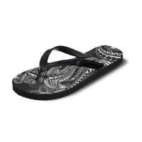 Black Polynesia Shark Tattoo Flip Flops Polynesian Plumeria - Polynesian Pride