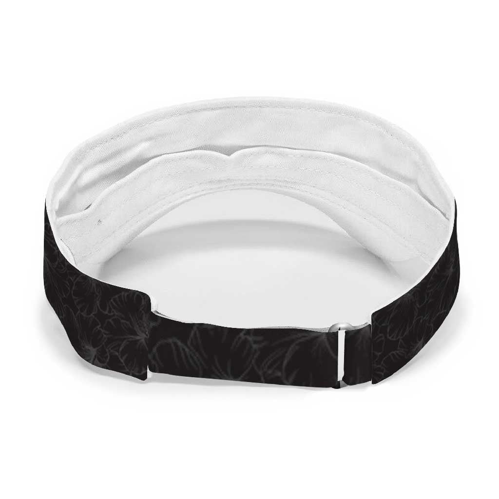 Black Polynesia Sun Visor Cap Plumeria With Hibiscus Pattern Tropical Vibes