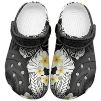 Black Samoa Tattoo Clogs Shoes Plumeria Samoan Ocean Tatau Pattern - Polynesian Pride