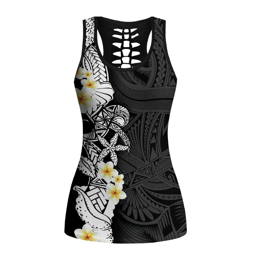 Black Samoa Tattoo Hollow Tank Top Plumeria Samoan Ocean Tatau Pattern - Polynesian Pride
