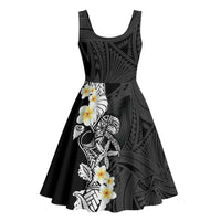 Black Samoa Tattoo Midi Dress Plumeria Samoan Ocean Tatau Pattern - Polynesian Pride