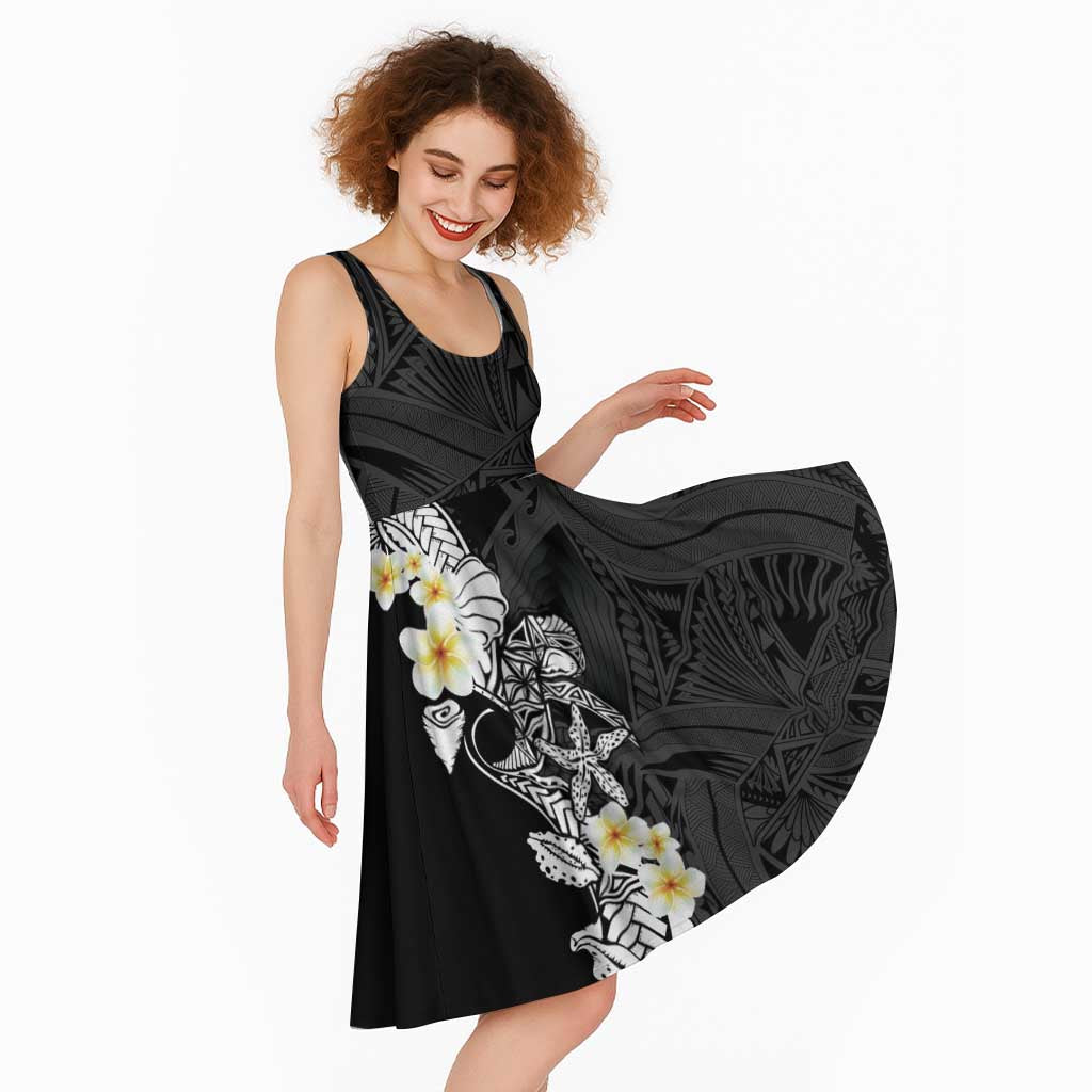 Black Samoa Tattoo Midi Dress Plumeria Samoan Ocean Tatau Pattern - Polynesian Pride