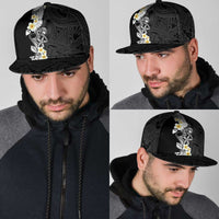 Black Samoa Tattoo Snapback Cap Plumeria Samoan Ocean Tatau Pattern - Polynesian Pride