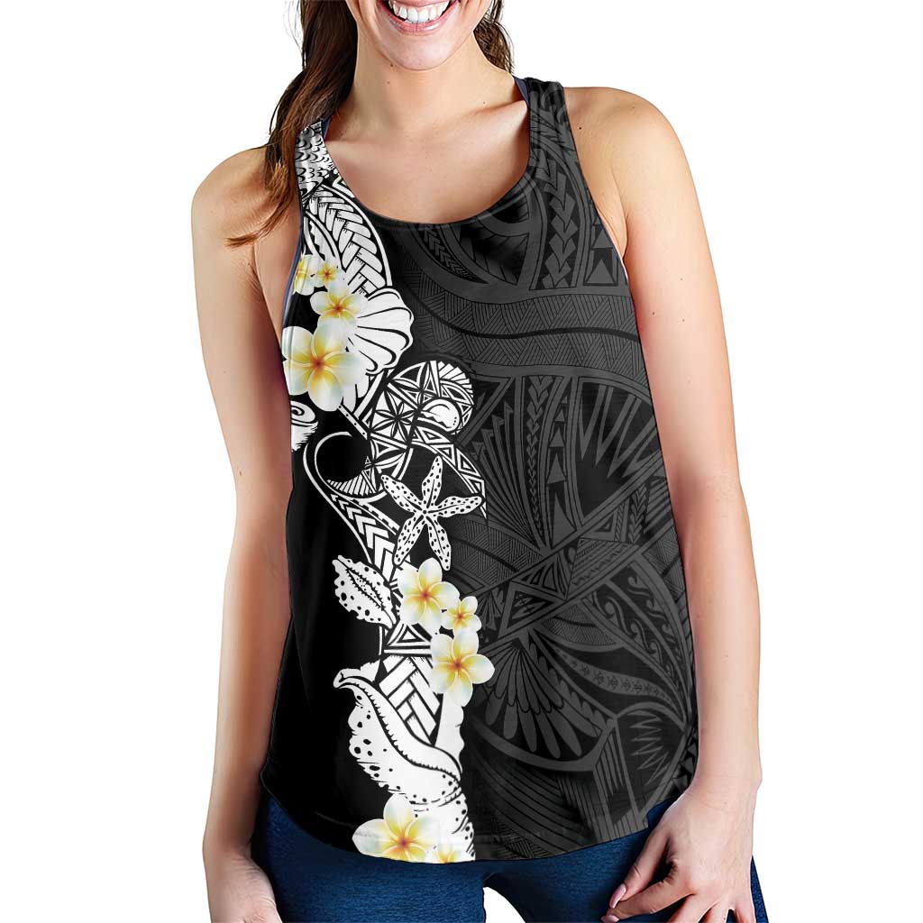 Black Samoa Tattoo Women Racerback Tank Plumeria Samoan Ocean Tatau Pattern - Polynesian Pride