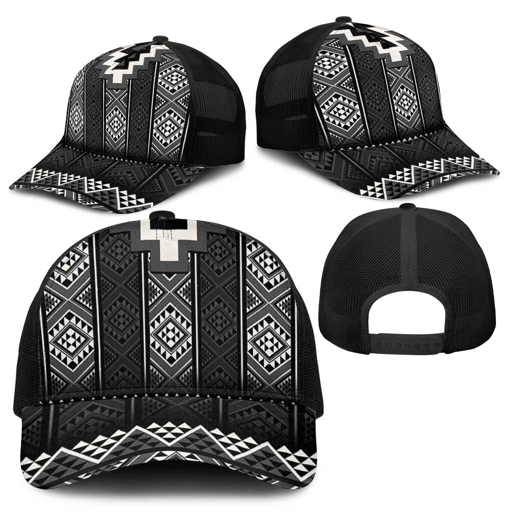 Black Taniko Aotearoa Mesh Trucker Cap Niho Taniwha Mix Poutama - Polynesian Pride