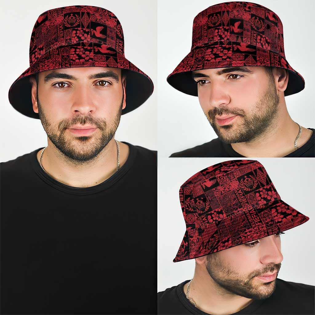 Black Tonga Kilisimasi Fiefia Bucket Hat Pacific Patchwork Xmas Vibes - Polynesian Pride