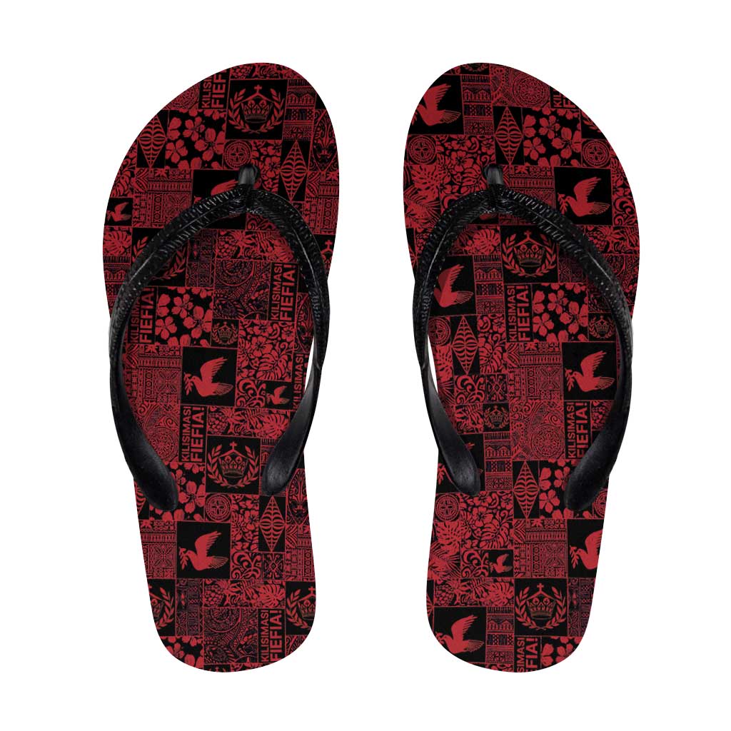Black Tonga Kilisimasi Fiefia Flip Flops Pacific Patchwork Xmas Vibes - Polynesian Pride