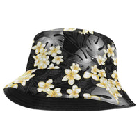 Black Tropical Hawaii Bucket Hat Seamless Monstera Plumeria Hawaiian Pattern - Polynesian Pride