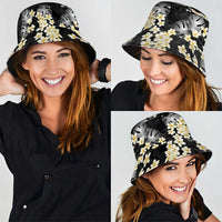 Black Tropical Hawaii Bucket Hat Seamless Monstera Plumeria Hawaiian Pattern - Polynesian Pride