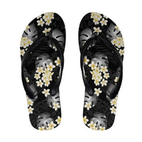 Black Tropical Hawaii Flip Flops Seamless Monstera Plumeria Hawaiian Pattern - Polynesian Pride