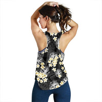 Black Tropical Hawaii Women Racerback Tank Seamless Monstera Plumeria Hawaiian Pattern - Polynesian Pride